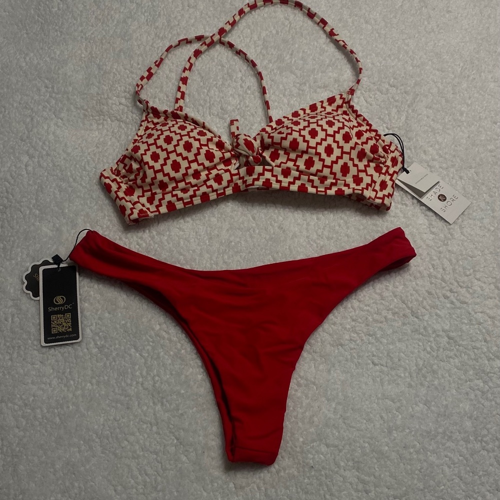 Wild Fable Red & White Geometric Bikini top 34B and sherry dc bottom size L